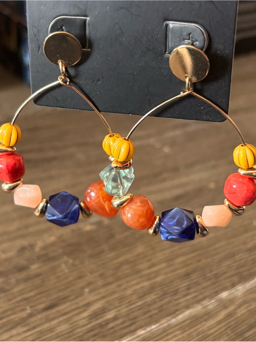 Torrid Multi-Colored Beaded Gold Hoop Earrings Boho Style ✨ NWT - Picture 2 of 4